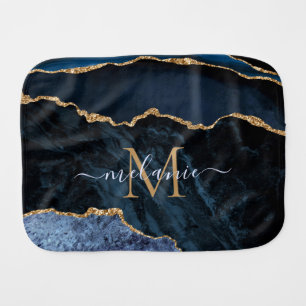 Navy Blue Gold Baby Burp Cloth Custom Name Letter