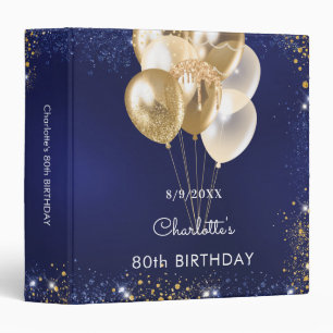 Navy blue gold balloons birthday album 3 ring binder