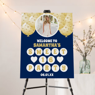 Navy Blue Gold Balloons Photo Sweet 16 Welcome Foam Board