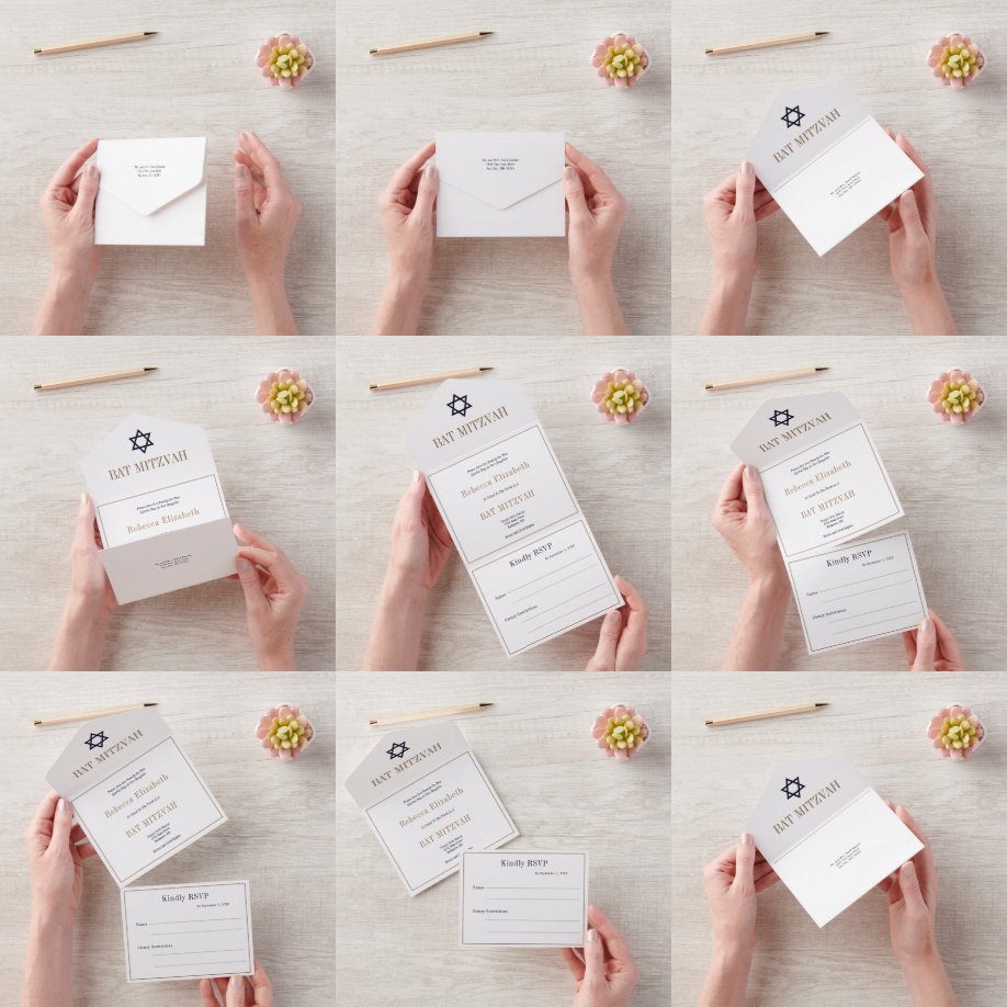 Navy Blue Gold Bar Bat Mitzvah All in one All In One Invitation