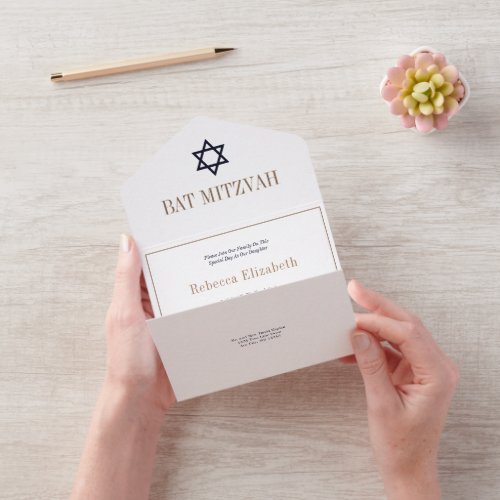 Navy Blue Gold Bar Bat Mitzvah All in one 