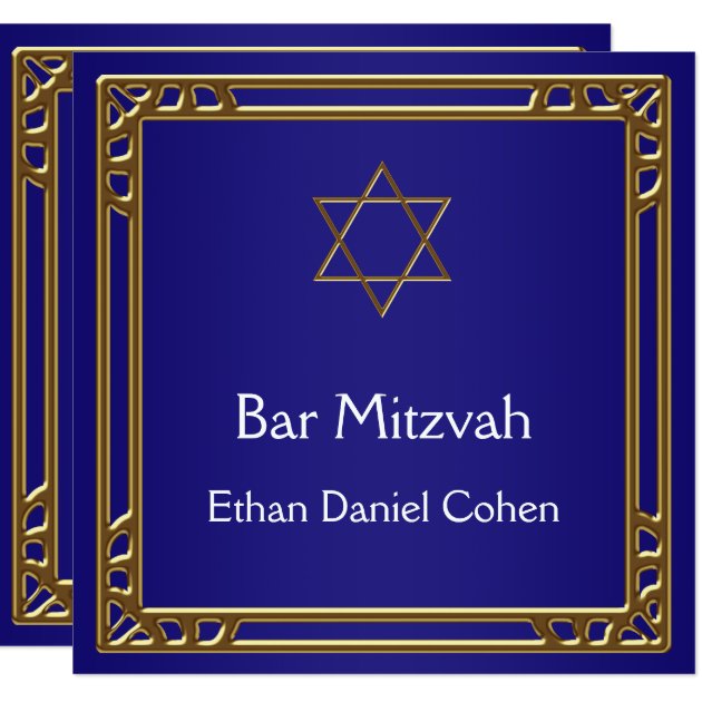 Navy Blue Gold Bar Mitzvah Invitation