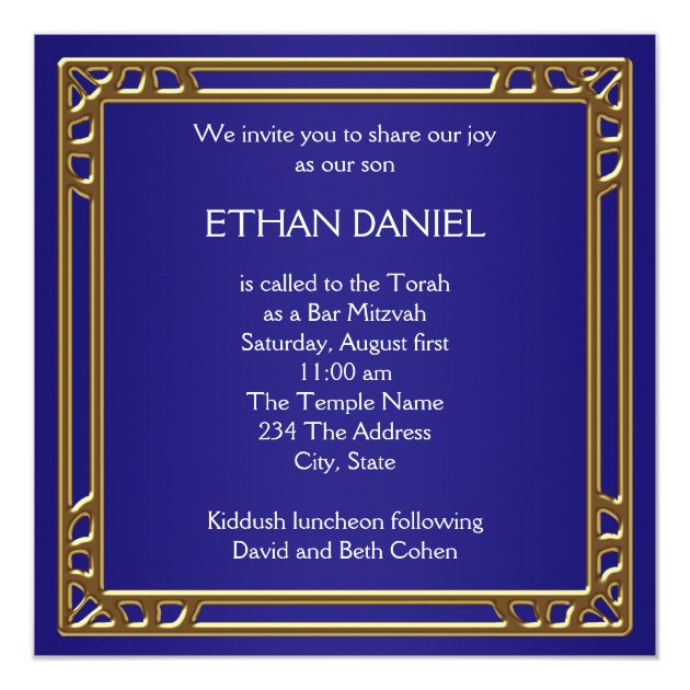 Navy Blue Gold Bar Mitzvah Invitation