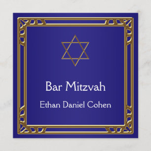 Navy Blue Gold Bar Mitzvah Invitation