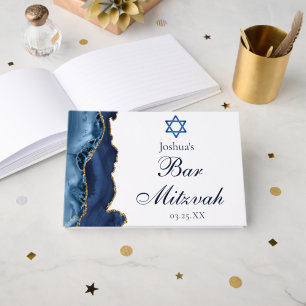 Navy Blue Gold Bar Mitzvah Party Customized Guest Book