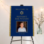 Navy Blue & Gold Bar Mitzvah Photo Welcome Foam Bo Foam Board<br><div class="desc">Bar Mitzvah Welcome Sign with Personalized photo on a navy blue background with gold sparkly glitter stripe border edges. Add custom wording, fonts, or more photos and remove the gold glittler border by clicking "Customize Further." For matching and coordinating items, contact the Paper Grape Zazzle Designer using Zazzle messenger. More...</div>