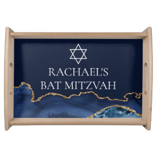 Navy Blue Gold Bar or Bat Mitzvah Party Custom Serving Tray
