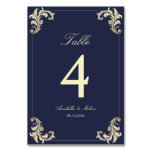 Navy Blue Gold Baroque Wedding Table Number