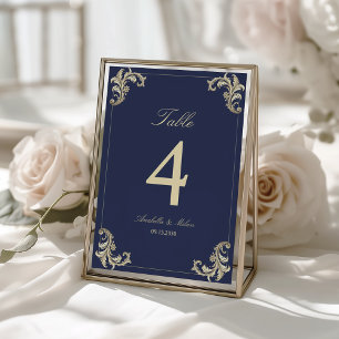 Navy Blue Gold Baroque Wedding Table Number