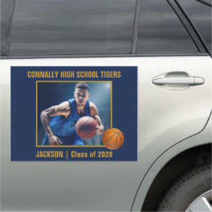 Navy Blue Gold Basketball Player Photo Large Car Magnet