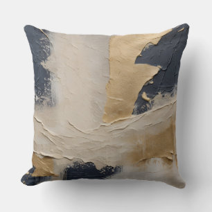 Navy Blue Gold Beige Abstract Throw Pillow