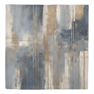 Navy Blue Gold Beige Abstract Watercolor Duvet Cover