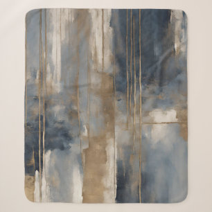 Navy Blue Gold Beige Abstract Watercolor Sherpa Blanket