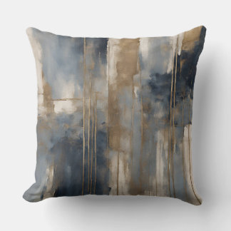 Navy Blue Gold Beige Abstract Watercolor Throw Pillow