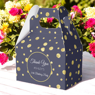 Navy Blue Gold Birthday Glitter Dots Pattern Favor Boxes