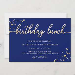 Navy Blue Gold Birthday Lunch Invitation