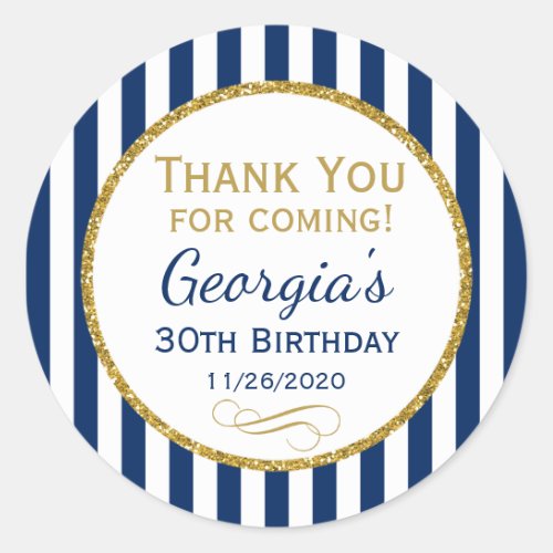 Navy Blue Gold Birthday Thank You Coming Favor Tag
