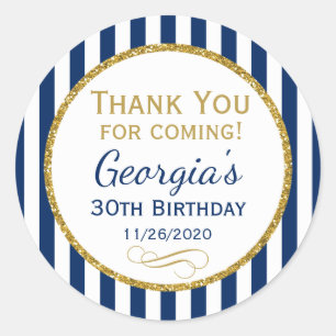 Navy Blue Gold Birthday Thank You Coming Favor Tag
