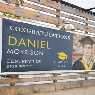 Navy Blue Gold Black Photo Graduate Graduation Banner