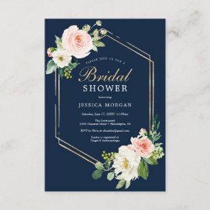Navy Blue Gold Blush Bridal Shower Invitation Card