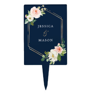 Navy Blue Gold Blush Cupcake Cake Toppers