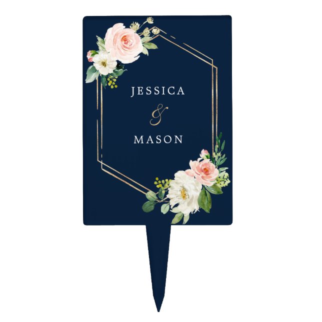 Navy Blue Gold Blush Cupcake Cake Toppers (Front)