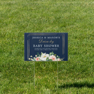 Navy Blue Gold Blush Drive-By Shower Yard Sign