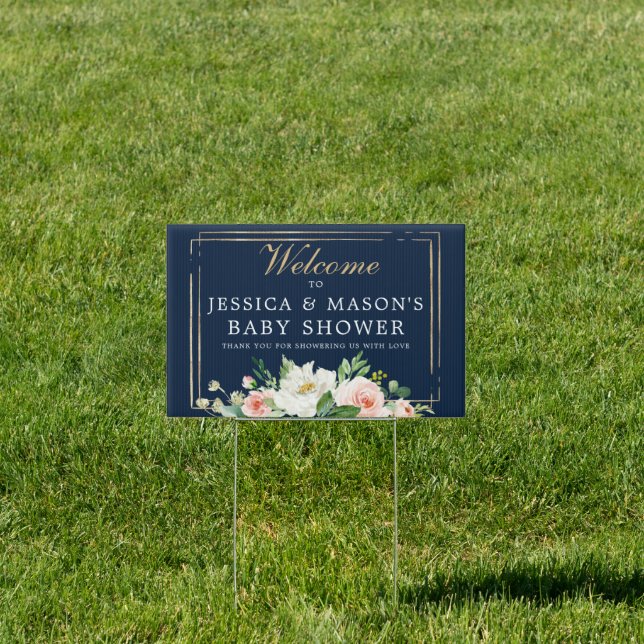 Navy Blue Gold Blush Drive-By Shower Yard Sign (Insitu)