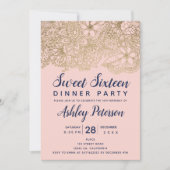Navy blue gold blush floral typography Sweet 16 Invitation (Front)