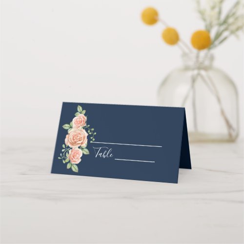 Navy Blue Gold Blush Floral Wedding place cards