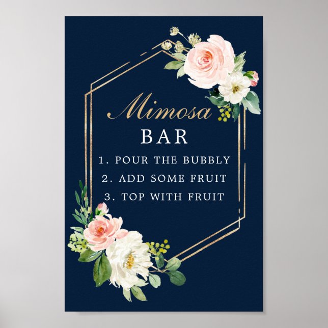 Navy Blue Gold Blush Mimosa Bar Sign (Front)