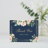 Navy Blue Gold Blush Thank You Postcard (Standing Front)