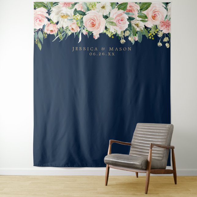 Navy Blue Gold Blush Wedding Backdrop Photo Booth (In Situ)