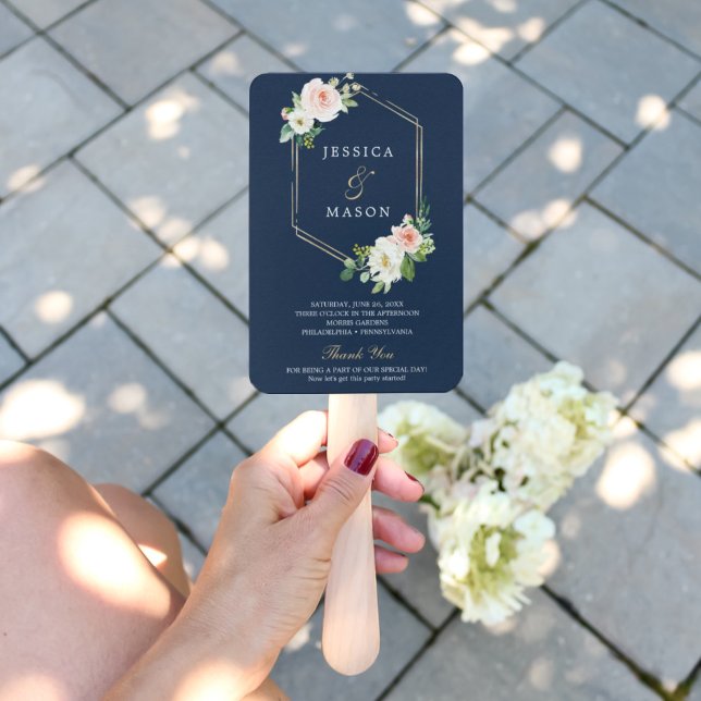 Navy Blue Gold Blush Wedding Fan Program (Creator Uploaded)
