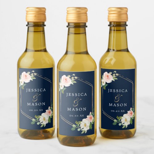 Navy Blue Gold Blush Wedding Mini Wine Labels