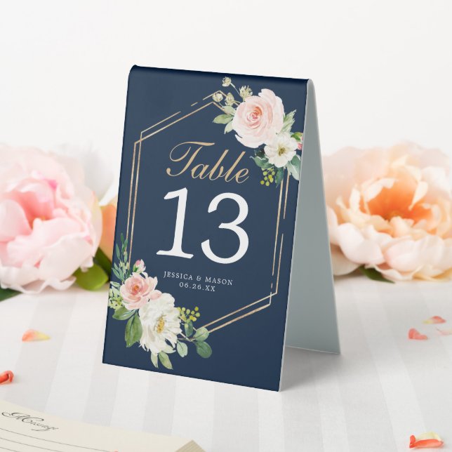 Navy Blue Gold Blush Wedding Table Numbers Table Tent (In SItu (Wedding))