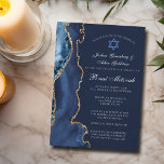Navy Blue Gold B'nai Mitzvah Elegant Party Invitation<br><div class="desc">Elegant navy blue and gold agate decorates this B'nai Mitzvah ceremony and party invitation for a Jewish family celebrating their child being called to the Torah. The two names are written in beautiful formal script under the Star of David for a joint celebration.</div>