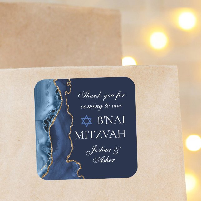 Navy Blue Gold B'nai Mitzvah Elegant Party Square Sticker (Creator Uploaded)