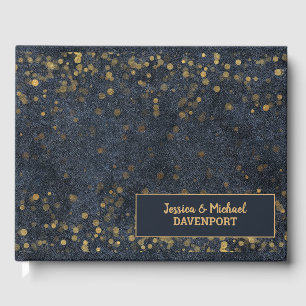 Navy Blue Gold Bokeh Wedding Guest Book
