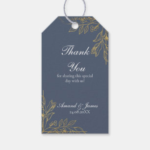 Navy Blue Gold Botanical Wedding Favor Thank You Gift Tags