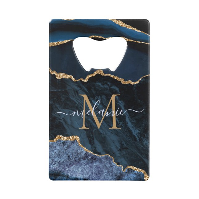 Navy Blue Gold Bottle Opener Custom Name Letter (Front)