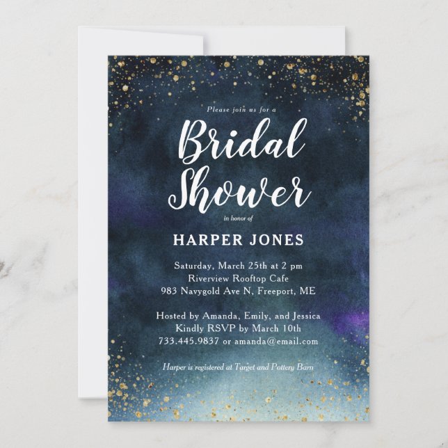 Navy Blue Gold Bridal Shower Invitation (Front)