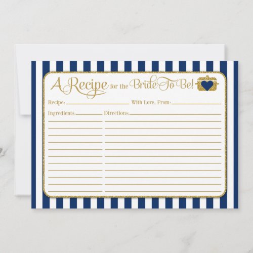 Navy Blue Gold Bridal Shower Recipe Card