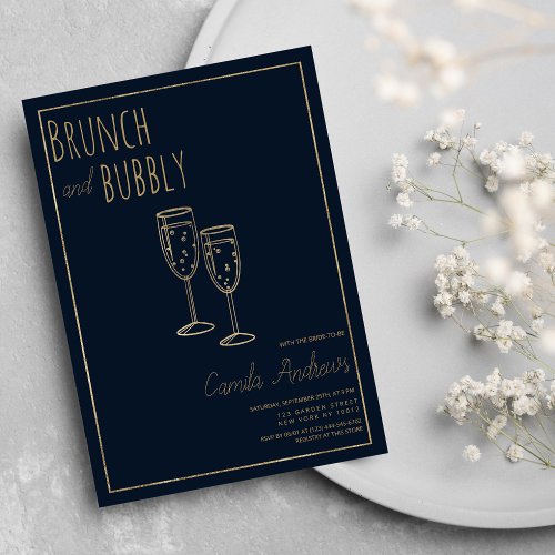 Navy Blue Gold Brunch and Bubbly Bridal Shower  Invitation