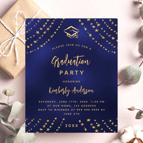 Navy blue gold budget graduation party invitation flyer