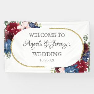 Navy Blue Gold Burgundy Red Blush Floral Wedding Banner