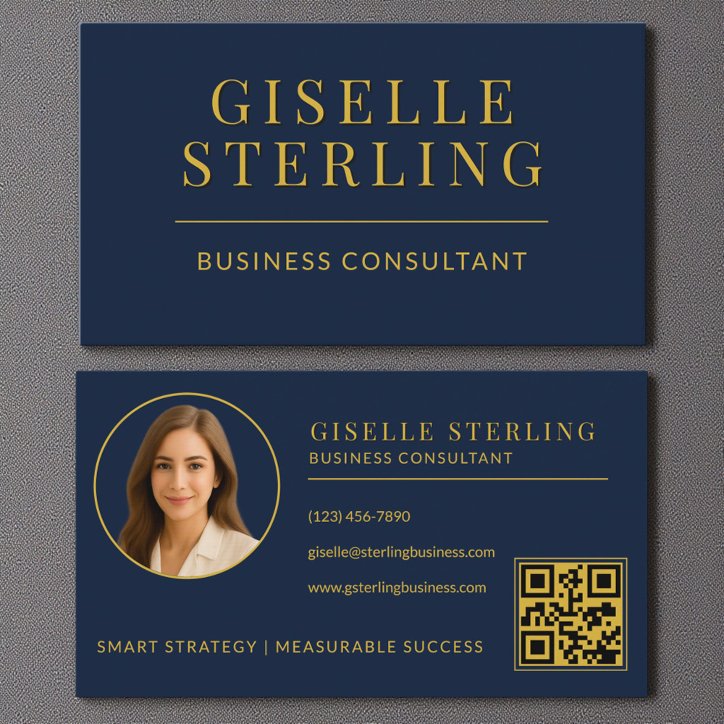 Navy Blue Gold Business Consultant Photo QR Code Business Card