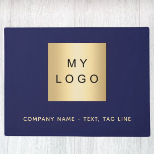 Navy blue gold business logo doormat