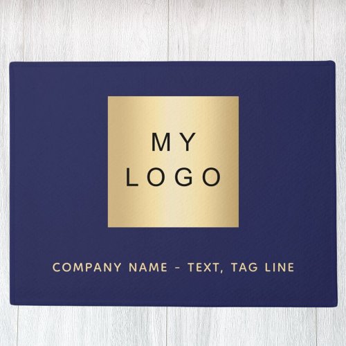 Navy blue gold business logo doormat