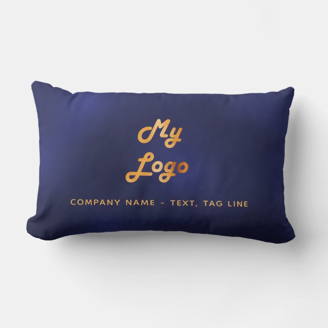 Navy blue gold business logo elegant lumbar pillow (Front)